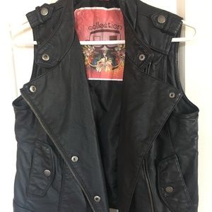 Faux leather moto vest